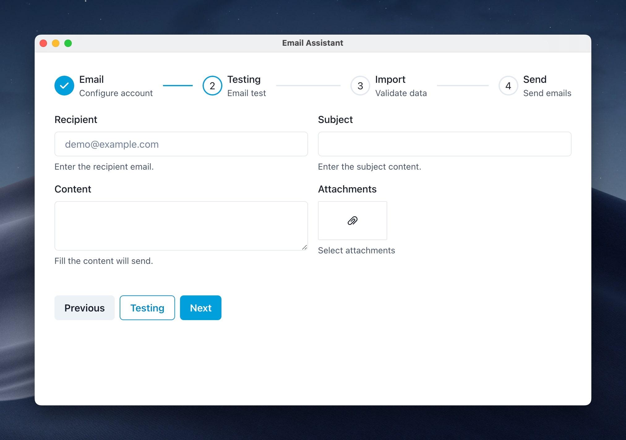 Step 2: testing email account